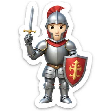 A cartoon knight in full armor with a closed helmet, blowing a kiss. The knight's head is tilted slightly to the side, one arm raised to the lips, and legs slightly apart. sticker