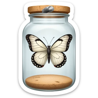 A white butterfly traped in an old jar sticker