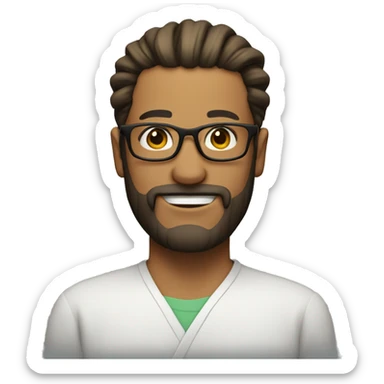 a person with man bun, short beard and glasses looking slightly to the right sticker