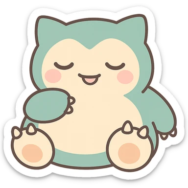 chibi style Snorlax sleeping with three toe claws on each foot sticker