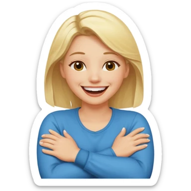  Blonde Women crossed arms around his neck laughing  sticker