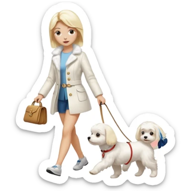blonde woman walking Maltese dog sticker