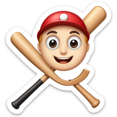 Cartoon baseball bat with a small friendly face and a winking eye sticker