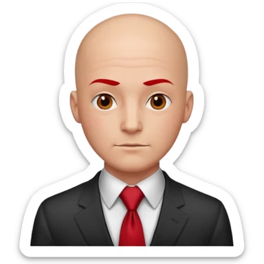 man Bald with red necktie, red dress, tattoo on face, square face. sticker