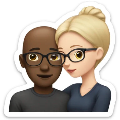 Black man with glasses and bald kissing white girl sticker