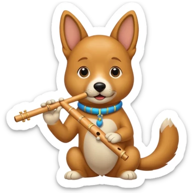 dog playing flute sticker