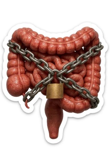 INTESTINO UMANO ANATOMICO REALISTICO CHIUSO DA CATENA TUTTA INTORNO E LUCCHETTO, IPERREALISTICO 4K sticker