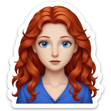 Chappell Roan (b.1998) with red long wavy hair, makeup, blue eyes sticker