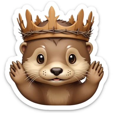 cute confused otter face with wood asymmetric Crown of thorns sticker