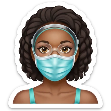 black woman with glassed braces and mask sticker