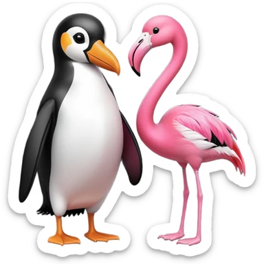 penguin and flamingo shaking hands, simple, clear, no text sticker