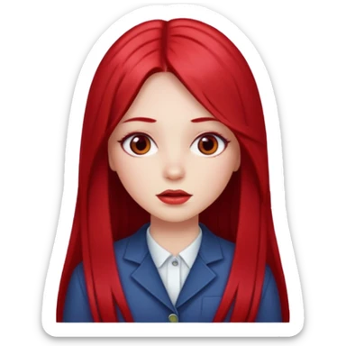 white skin girl with cherry red long straight hair parted in the middle sticker