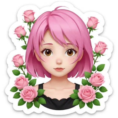 Gorgeous pastel pink anime lady roses with blushy cheeks sticker