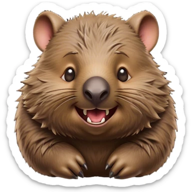 Cinematic Comical Wombat Portrait Emoji, Head tilted dramatically with an exaggeratedly amused expression, featuring a striking, glossy shaggy brown fur with bold textures and wide, expressive eyes filled with playful disbelief, Simplified yet hilariously expressive features, highly detailed, glowing with a slightly sassy glow, high shine, dramatic yet playful, stylized with an air of cheeky bush mischief, bright and endearing, soft glowing outline, capturing the essence of a spirited and over‐the‐top wombat, so meme‐worthy it feels like it could snort its way into internet fame instantly! sticker