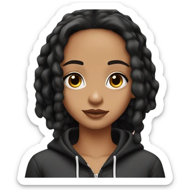 light skin girl with jet black hair wearing a hoodie and y2k earrings and necklace  sticker