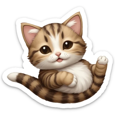 dark brown tabby and white kitten in funny positions stretched our upside down with eyes closed sticker