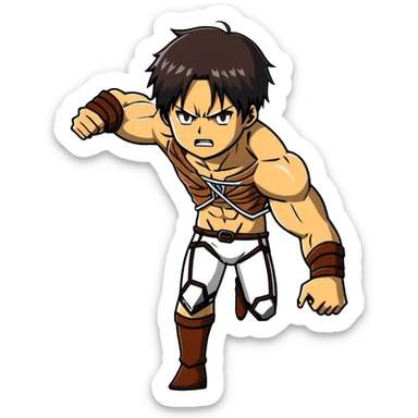 Eren's Attack Titan form, aggressive pose, muscular body with long dark hair sticker