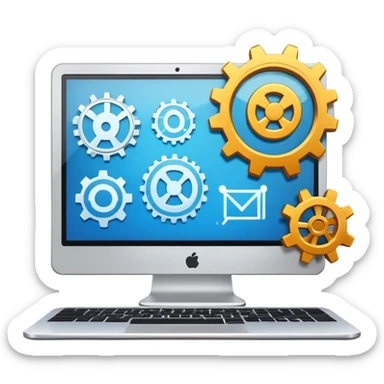 computer screen with gears and a checkmark, representing automated web testing sticker