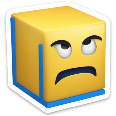 Yellow cube with a blue line mouth sticker