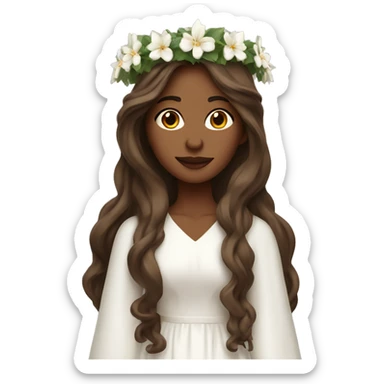 brown long haired women with white gown and spur wreath the head with white candles on top of it sticker