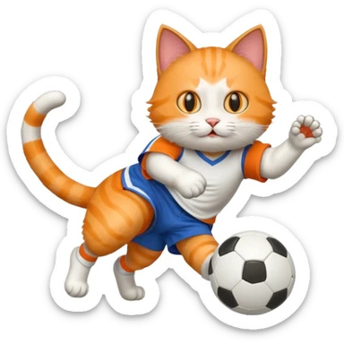 A cat kicking a soccer ball sticker