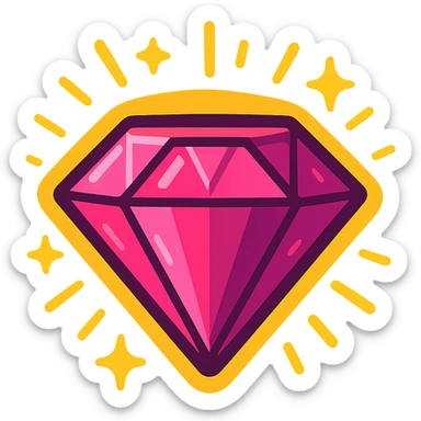 stylized pink diamond with a glowing aura, cartoon style, vibrant colors sticker