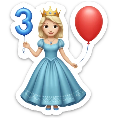 queen wearing dress, holding balloon in shape of number 3 sticker