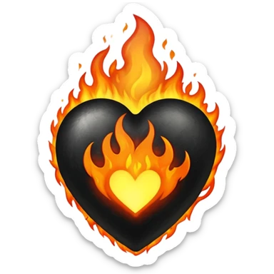 Black heart on fire sticker