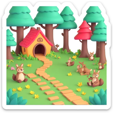 enchanted forest scene with glowing plants and whimsical trees sticker