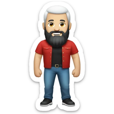 FULL BODY WHITE CHARACTER WITH BLACK BEARD AND HAIR, MEMOJI STYLE, RED SHIRT WITH HAND AND THUMB UP sticker