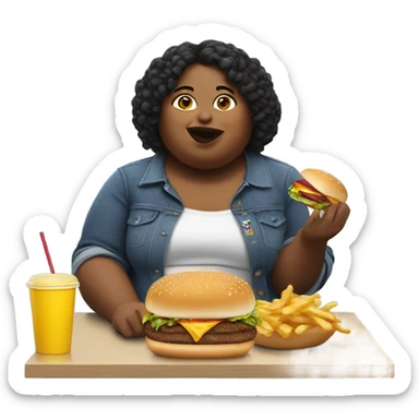 Fat woman eats fast food  sticker