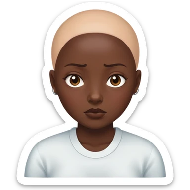 Girl showing tiredness, dark skin tone, bald sticker