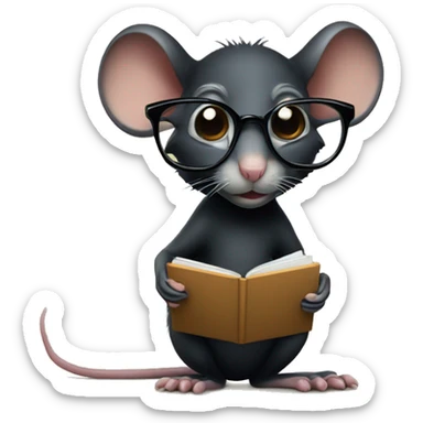 A black rat with glasses and a macbook sticker