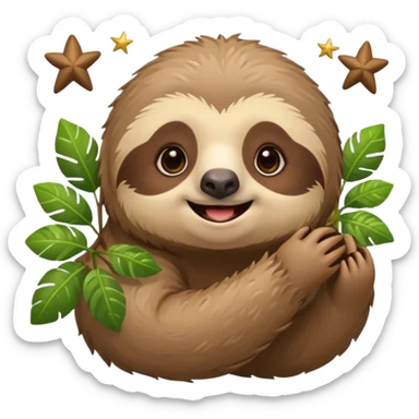 Perezoso que tenga dos  estrellas en los ojos  ósea que los ojos se conviertan en estrella y este sonriendo  tipo bimoji de iPhone pero de perezosos  sticker