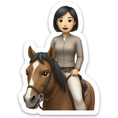 Asian girl with short hair riding horse sticker