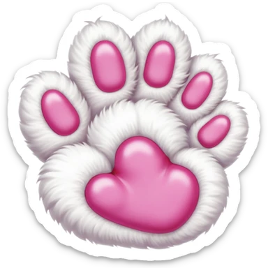 white cat paw with arm, from the bottom, vivid pink toe beans, cute sticker