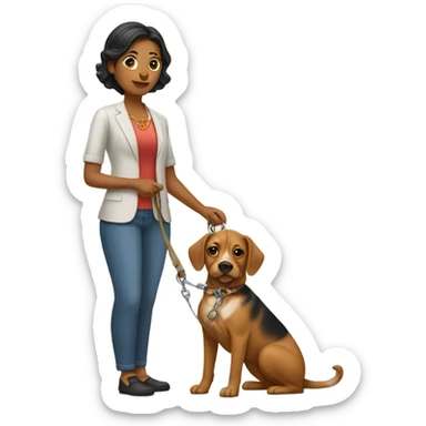a bengali woman holding a dog on a leash sticker