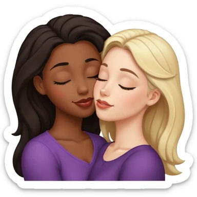 black girl white girl kissing sensual with eyes closed sticker