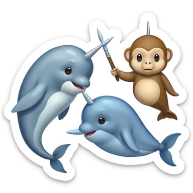 narwhal and monkey half body each part sticker