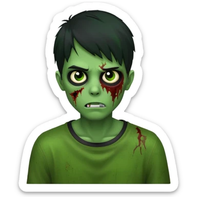 crie um emoji de zumbi homen com o cabelo de emo de anime grande cobrindo o rosto assim🧟 sticker