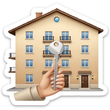 emoji de mano de mujer sujetando unas llaves con el fondo de un departamento sticker