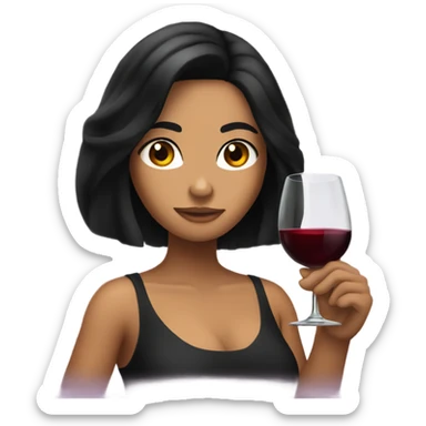 Tanned woman with long black hair drinking wine  sticker