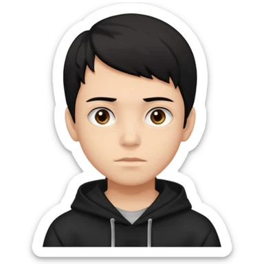 Chłopak ciemno brązowe oczy czarne włosy bluza czarna i taki bardziej żeby wyglądał na 18 latka sticker