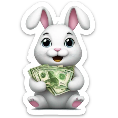 Bunny holding money sticker