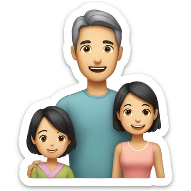 Happy Asian family father,mother,a son,two daughters  sticker