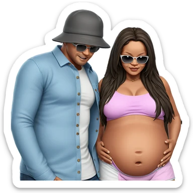 happy couple with big belly sticker