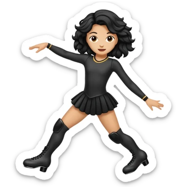 una patinadora con pelo negro largo y ondulado en las puntas con un mallot muy bonito patinando sticker