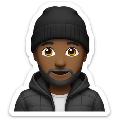 african american male with medium toned skin, wearing a black beanie.  He also has a stubbly, short gray beard sticker
