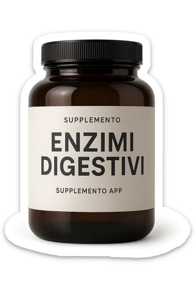 barattolo di integratore con la scritta "ENZIMI DIGESTIVI", iperrealistico 4k sticker