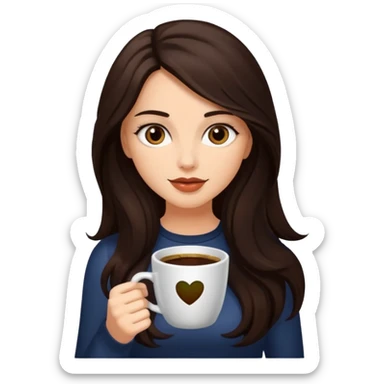 Dark Brown long haired sexy woman with dark brown eyes with cup of coffee sticker